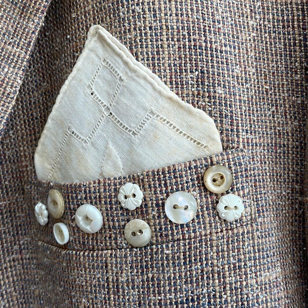VINTAGE BOHO COTTAGE CORE UPCYCLED TWEED BLAZER - Picture 5 of 12